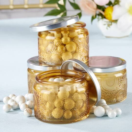Kate Aspen® Amber Garden Blooms Glass Tea Light Holder, 4ct.